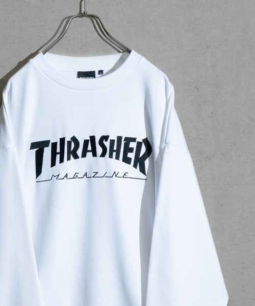 【at】〔THRASHER/スラッシャー〕アソートパターンロゴ プリント＆刺繍 クルーネックスウェット（スウェット）｜THRASHER（スラッシャー）