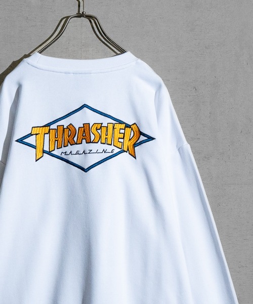 【at】〔THRASHER/スラッシャー〕アソートパターンロゴ プリント＆刺繍 クルーネックスウェット（スウェット）｜THRASHER（スラッシャー）