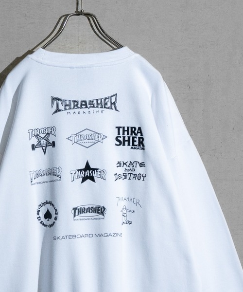 【at】〔THRASHER/スラッシャー〕アソートパターンロゴ プリント＆刺繍 クルーネックスウェット（スウェット）｜THRASHER（スラッシャー）