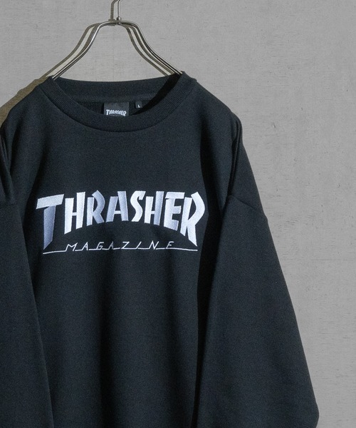 【at】〔THRASHER/スラッシャー〕アソートパターンロゴ プリント＆刺繍 クルーネックスウェット（スウェット）｜THRASHER（スラッシャー）