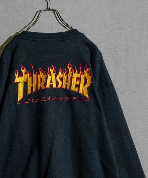 【at】〔THRASHER/スラッシャー〕アソートパターンロゴ プリント＆刺繍 クルーネックスウェット（スウェット）｜THRASHER（スラッシャー）