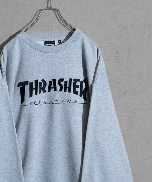 【at】〔THRASHER/スラッシャー〕アソートパターンロゴ プリント＆刺繍 クルーネックスウェット（スウェット）｜THRASHER（スラッシャー）