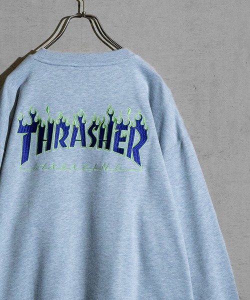 【at】〔THRASHER/スラッシャー〕アソートパターンロゴ プリント＆刺繍 クルーネックスウェット（スウェット）｜THRASHER（スラッシャー）