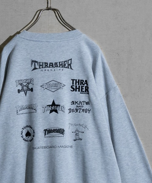 【at】〔THRASHER/スラッシャー〕アソートパターンロゴ プリント＆刺繍 クルーネックスウェット（スウェット）｜THRASHER（スラッシャー）