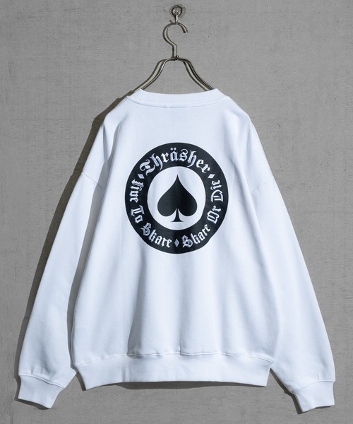 【at】〔THRASHER/スラッシャー〕アソートパターンロゴ プリント＆刺繍 クルーネックスウェット（スウェット）｜THRASHER（スラッシャー）