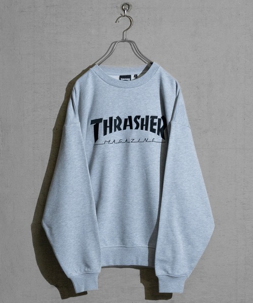 【at】〔THRASHER/スラッシャー〕アソートパターンロゴ プリント＆刺繍 クルーネックスウェット（スウェット）｜THRASHER（スラッシャー）