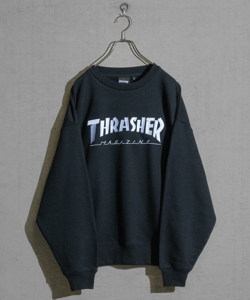 【at】〔THRASHER/スラッシャー〕アソートパターンロゴ プリント＆刺繍 クルーネックスウェット（スウェット）｜THRASHER（スラッシャー）