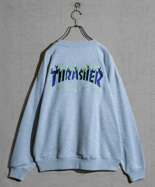【at】〔THRASHER/スラッシャー〕アソートパターンロゴ プリント＆刺繍 クルーネックスウェット（スウェット）｜THRASHER（スラッシャー）
