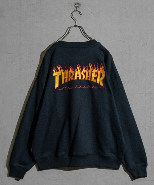 【at】〔THRASHER/スラッシャー〕アソートパターンロゴ プリント＆刺繍 クルーネックスウェット（スウェット）｜THRASHER（スラッシャー）