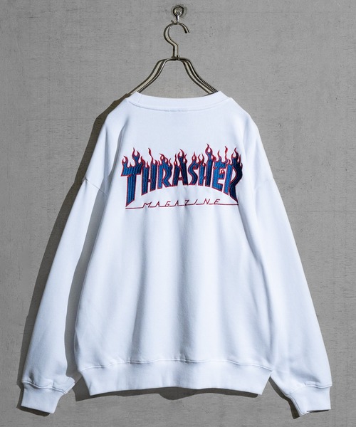 【at】〔THRASHER/スラッシャー〕アソートパターンロゴ プリント＆刺繍 クルーネックスウェット（スウェット）｜THRASHER（スラッシャー）