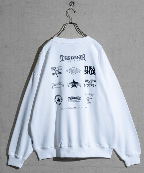 【at】〔THRASHER/スラッシャー〕アソートパターンロゴ プリント＆刺繍 クルーネックスウェット（スウェット）｜THRASHER（スラッシャー）