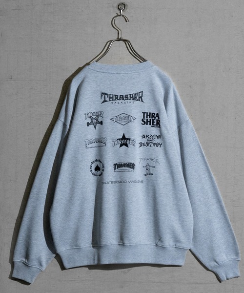 【at】〔THRASHER/スラッシャー〕アソートパターンロゴ プリント＆刺繍 クルーネックスウェット（スウェット）｜THRASHER（スラッシャー）