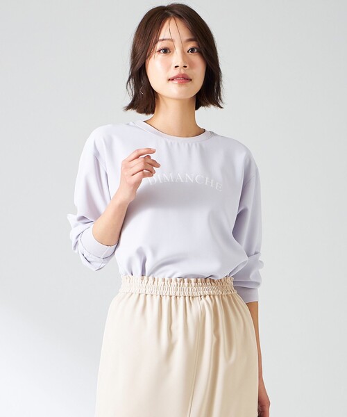 【洗える】2wayストレッチジョーゼットロゴ ロンT セール】【洗える】2wayストレッチジョーゼットロゴ ロンT（T