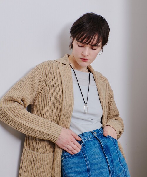 allureville(アルアバイル)の「片畦ニットコート(チェスターコート・レディース・ネイビー/ベージュ・2)」の6枚目の写真