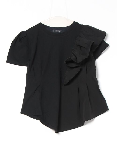 INTERPLANET（インタープラネット）の「異素材切替アシメフリルＴシャツ（Tシャツ/カットソー・レディース・オフホワイト/ブラック・FREE）」の15枚目の写真