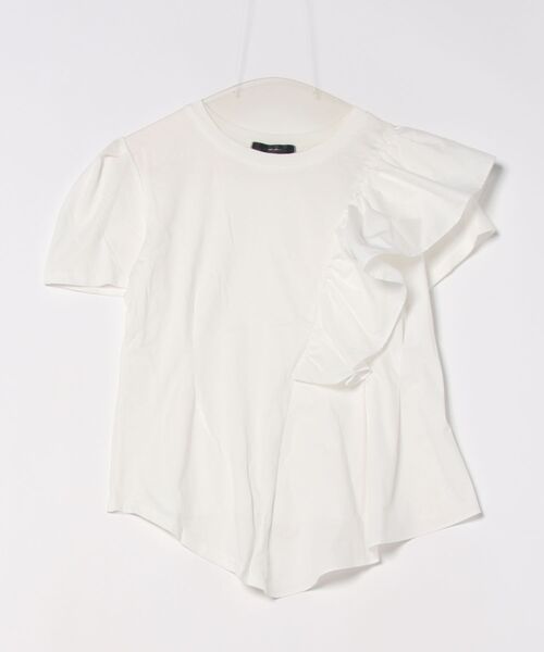 INTERPLANET（インタープラネット）の「異素材切替アシメフリルＴシャツ（Tシャツ/カットソー・レディース・オフホワイト/ブラック・FREE）」の16枚目の写真