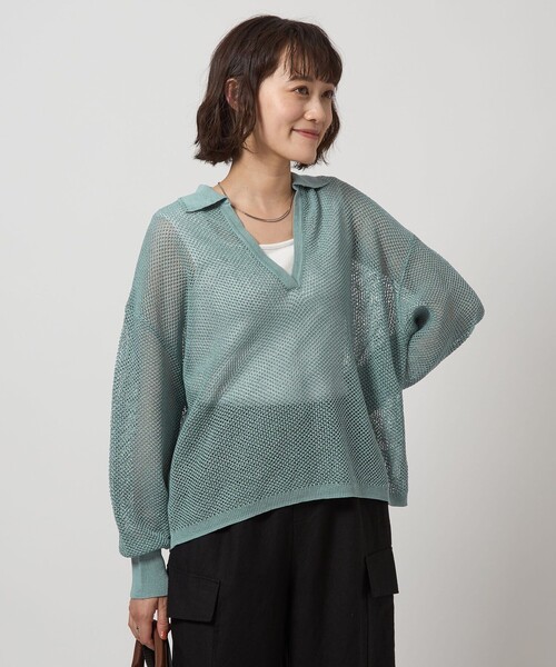 メッシュ スキッパー ニット プルオーバー -ウォッシャブル