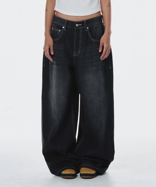 ★AMES-WORLDWIDE★OVERFIT STITCH DENIM PANTS BLACK★正規品 A'GEM/9 × .kom 『AMESWORLDWIDE/アメスワールドワイド』OVERFIT