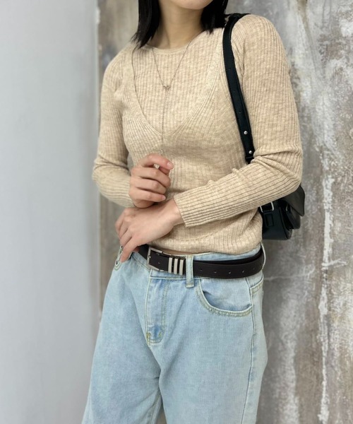 mebole(メボレ)の「ラウンドネックレイヤードトップ(Tシャツ/カットソー・レディース・オートミール/ピンク/アイボリー/ブラック/ブルー・FREE)」の13枚目の写真