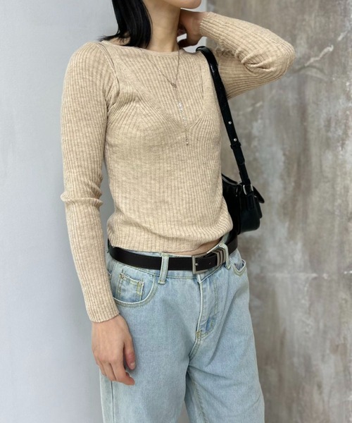 mebole(メボレ)の「ラウンドネックレイヤードトップ(Tシャツ/カットソー・レディース・オートミール/ピンク/アイボリー/ブラック/ブルー・FREE)」の12枚目の写真