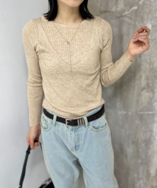 mebole(メボレ)の「ラウンドネックレイヤードトップ(Tシャツ/カットソー・レディース・オートミール/ピンク/アイボリー/ブラック/ブルー・FREE)」の10枚目の写真