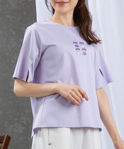 STUDIO PICONE(スタジオピッコーネ)の「スパンコールピコUV冷感Tシャツ(Tシャツ/カットソー・レディース・ライトパープル/ライトブルー/ブラック/ホワイト・L/M/LL)」の5枚目の写真