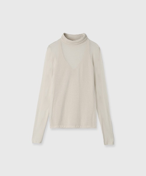 シアータートルレイヤードニットトップス シアータートルレイヤードニットトップス