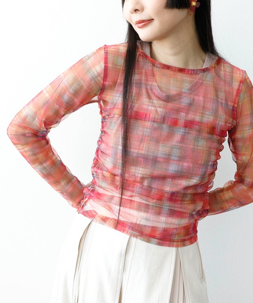 Three Four Time（ｽﾘｰﾌｫｰﾀｲﾑ）の「チェックチュールシャーリングプルオーバー（Tシャツ/カットソー・レディース・グリーン系その他/ブルー系その他/ピンク系その他・FREE）」の3枚目の写真