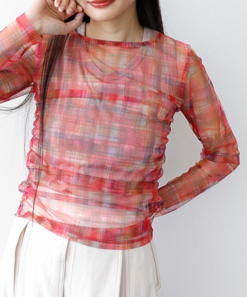 Three Four Time（ｽﾘｰﾌｫｰﾀｲﾑ）の「チェックチュールシャーリングプルオーバー（Tシャツ/カットソー・レディース・グリーン系その他/ブルー系その他/ピンク系その他・FREE）」の4枚目の写真