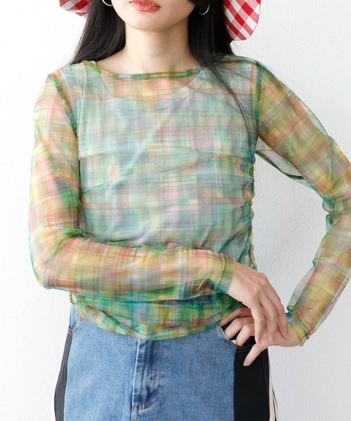 Three Four Time（ｽﾘｰﾌｫｰﾀｲﾑ）の「チェックチュールシャーリングプルオーバー（Tシャツ/カットソー・レディース・グリーン系その他/ブルー系その他/ピンク系その他・FREE）」の14枚目の写真
