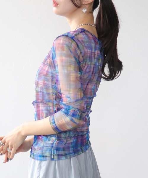 Three Four Time（ｽﾘｰﾌｫｰﾀｲﾑ）の「チェックチュールシャーリングプルオーバー（Tシャツ/カットソー・レディース・グリーン系その他/ブルー系その他/ピンク系その他・FREE）」の11枚目の写真