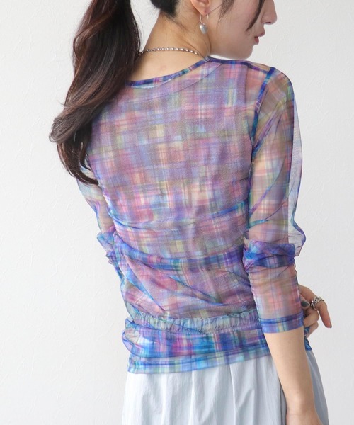 Three Four Time（ｽﾘｰﾌｫｰﾀｲﾑ）の「チェックチュールシャーリングプルオーバー（Tシャツ/カットソー・レディース・グリーン系その他/ブルー系その他/ピンク系その他・FREE）」の5枚目の写真
