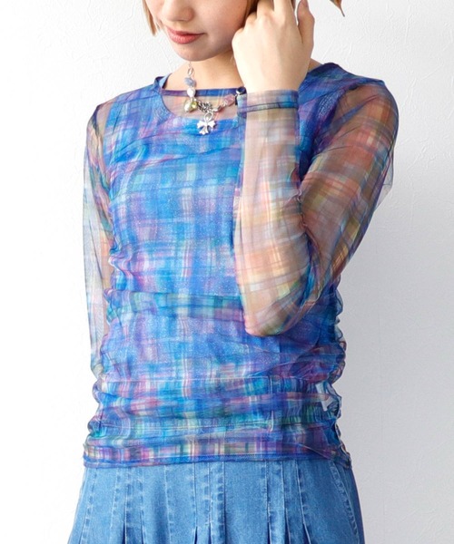 Three Four Time（ｽﾘｰﾌｫｰﾀｲﾑ）の「チェックチュールシャーリングプルオーバー（Tシャツ/カットソー・レディース・グリーン系その他/ブルー系その他/ピンク系その他・FREE）」の22枚目の写真