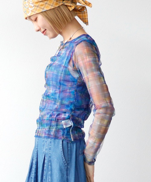 Three Four Time（ｽﾘｰﾌｫｰﾀｲﾑ）の「チェックチュールシャーリングプルオーバー（Tシャツ/カットソー・レディース・グリーン系その他/ブルー系その他/ピンク系その他・FREE）」の10枚目の写真