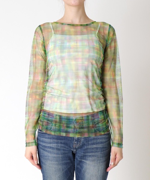 Three Four Time（ｽﾘｰﾌｫｰﾀｲﾑ）の「チェックチュールシャーリングプルオーバー（Tシャツ/カットソー・レディース・グリーン系その他/ブルー系その他/ピンク系その他・FREE）」の16枚目の写真