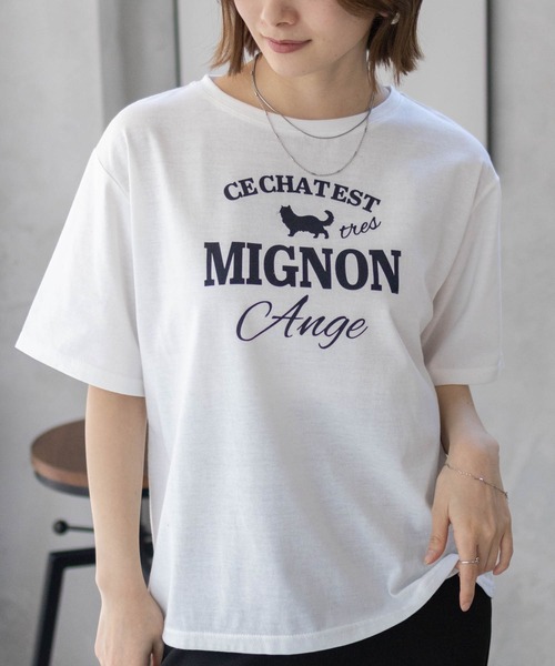 Mac-House(マックハウス)の「T-GRAPHICS ネコシルエットTシャツ(Tシャツ/カットソー・レディース・ホワイト/チャコールグレー/ベージュ・L/M)」の2枚目の写真
