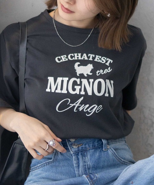 Mac-House(マックハウス)の「T-GRAPHICS ネコシルエットTシャツ(Tシャツ/カットソー・レディース・ホワイト/チャコールグレー/ベージュ・L/M)」の3枚目の写真