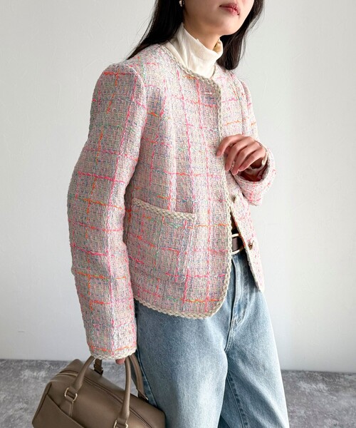 fredy emue（フレディエミュ）の「ツイードジャケット（ノーカラージャケット・レディース・ブラック系その他/ネイビー/ピンク系その他・38）」の16枚目の写真