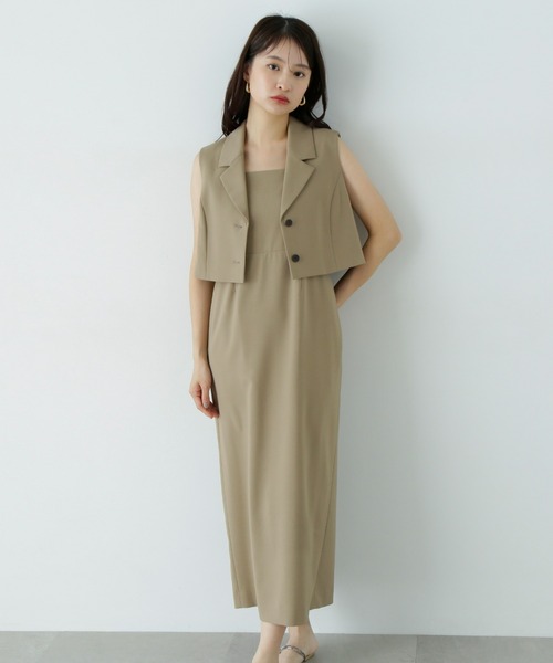 N.(N. Natural Beauty Basic)(エヌエヌナチュラルビューティーベーシック)の「テーラードジレ&キャミワンピースセット(ワンピース・レディース・チャコールグレー/ベージュ・MEDIUM/SMALL)」の2枚目の写真