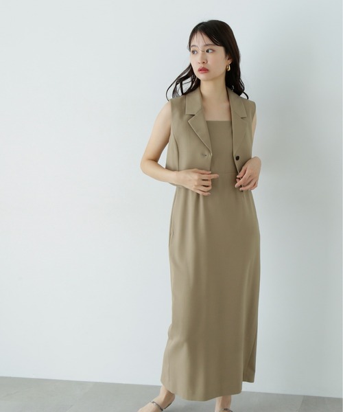 N.(N. Natural Beauty Basic)(エヌエヌナチュラルビューティーベーシック)の「テーラードジレ&キャミワンピースセット(ワンピース・レディース・チャコールグレー/ベージュ・MEDIUM/SMALL)」の12枚目の写真