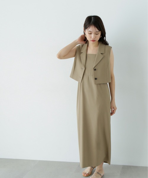 N.(N. Natural Beauty Basic)(エヌエヌナチュラルビューティーベーシック)の「テーラードジレ&キャミワンピースセット(ワンピース・レディース・チャコールグレー/ベージュ・MEDIUM/SMALL)」の13枚目の写真