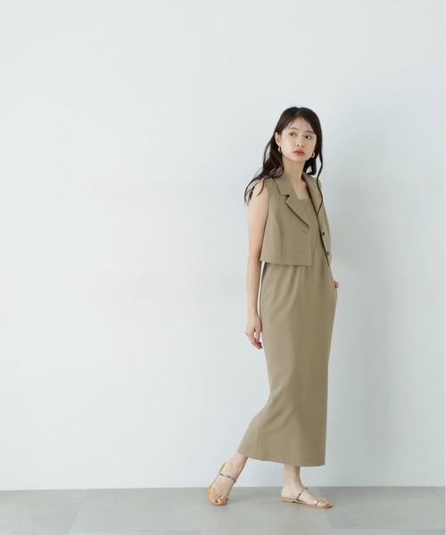N.(N. Natural Beauty Basic)(エヌエヌナチュラルビューティーベーシック)の「テーラードジレ&キャミワンピースセット(ワンピース・レディース・チャコールグレー/ベージュ・MEDIUM/SMALL)」の14枚目の写真
