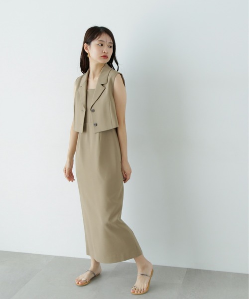 N.(N. Natural Beauty Basic)(エヌエヌナチュラルビューティーベーシック)の「テーラードジレ&キャミワンピースセット(ワンピース・レディース・チャコールグレー/ベージュ・MEDIUM/SMALL)」の16枚目の写真