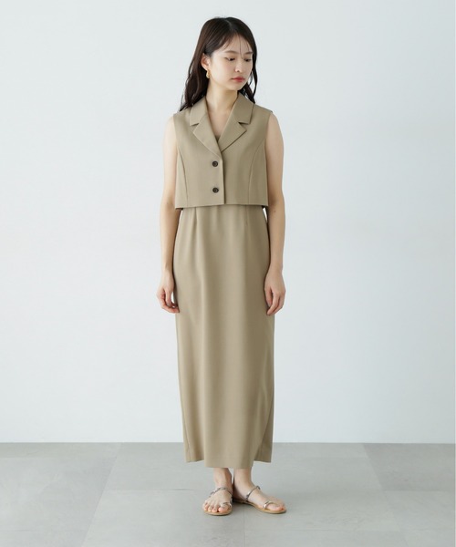 N.(N. Natural Beauty Basic)(エヌエヌナチュラルビューティーベーシック)の「テーラードジレ&キャミワンピースセット(ワンピース・レディース・チャコールグレー/ベージュ・MEDIUM/SMALL)」の18枚目の写真