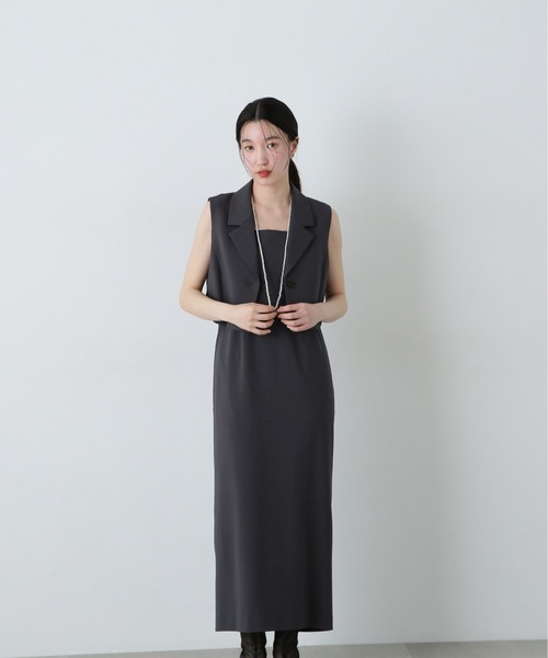 N.(N. Natural Beauty Basic)(エヌエヌナチュラルビューティーベーシック)の「テーラードジレ&キャミワンピースセット(ワンピース・レディース・チャコールグレー/ベージュ・MEDIUM/SMALL)」の5枚目の写真