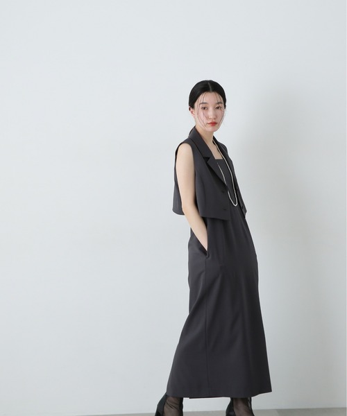 N.(N. Natural Beauty Basic)(エヌエヌナチュラルビューティーベーシック)の「テーラードジレ&キャミワンピースセット(ワンピース・レディース・チャコールグレー/ベージュ・MEDIUM/SMALL)」の6枚目の写真