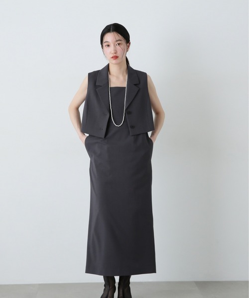 N.(N. Natural Beauty Basic)(エヌエヌナチュラルビューティーベーシック)の「テーラードジレ&キャミワンピースセット(ワンピース・レディース・チャコールグレー/ベージュ・MEDIUM/SMALL)」の7枚目の写真