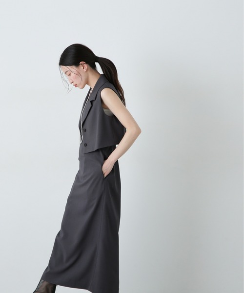N.(N. Natural Beauty Basic)(エヌエヌナチュラルビューティーベーシック)の「テーラードジレ&キャミワンピースセット(ワンピース・レディース・チャコールグレー/ベージュ・MEDIUM/SMALL)」の8枚目の写真