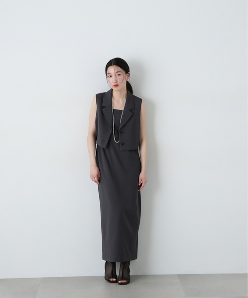 N.(N. Natural Beauty Basic)(エヌエヌナチュラルビューティーベーシック)の「テーラードジレ&キャミワンピースセット(ワンピース・レディース・チャコールグレー/ベージュ・MEDIUM/SMALL)」の9枚目の写真