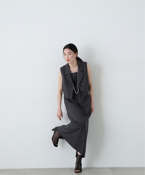 N.(N. Natural Beauty Basic)(エヌエヌナチュラルビューティーベーシック)の「テーラードジレ&キャミワンピースセット(ワンピース・レディース・チャコールグレー/ベージュ・MEDIUM/SMALL)」の11枚目の写真